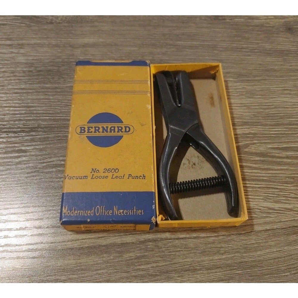 Vintage Bernard 2600 Vacuum Loose Leaf Hole Punch with Original Box